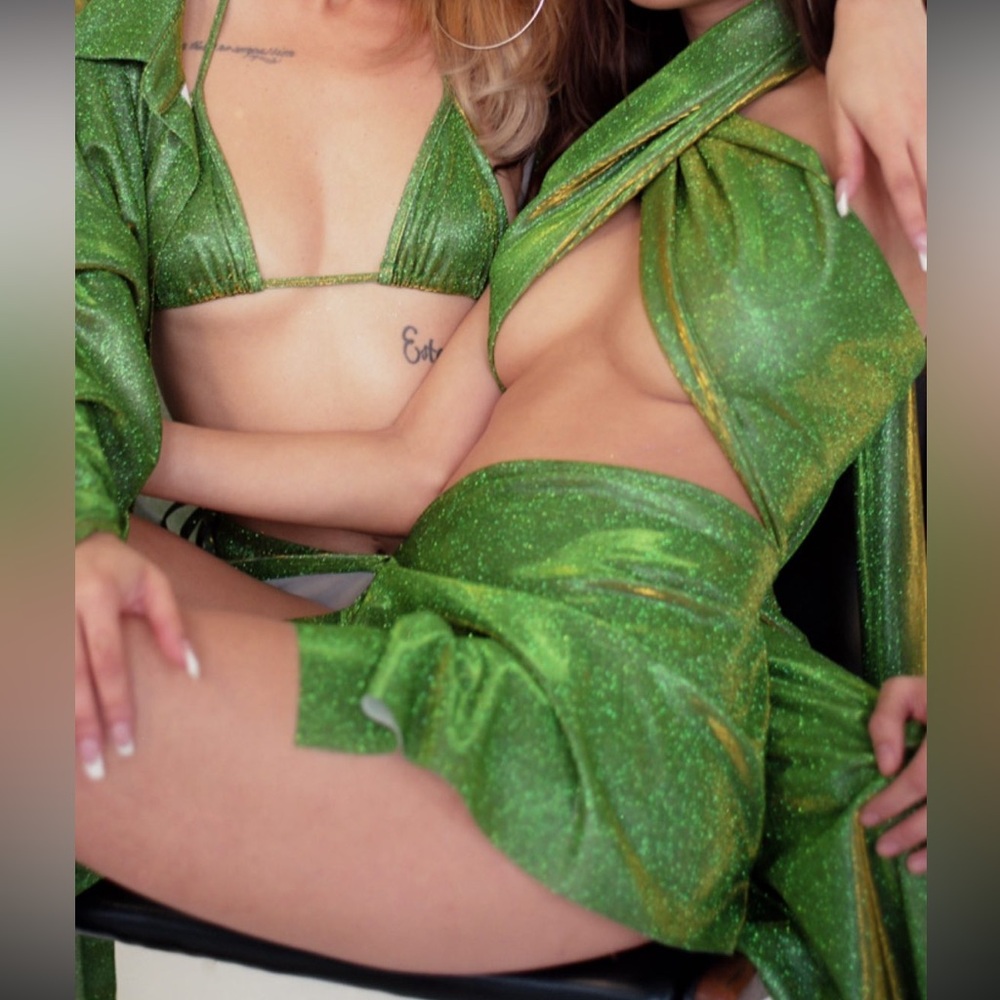 laina rauma glitteratti crop and skirt in green ivy sz medium set